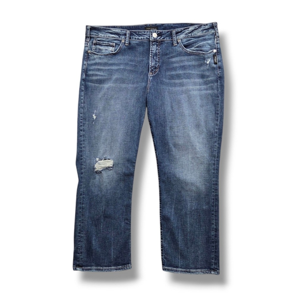 Silver Elyse Capri Jeans Womens 18 Denim Stretch Distressed High Rise